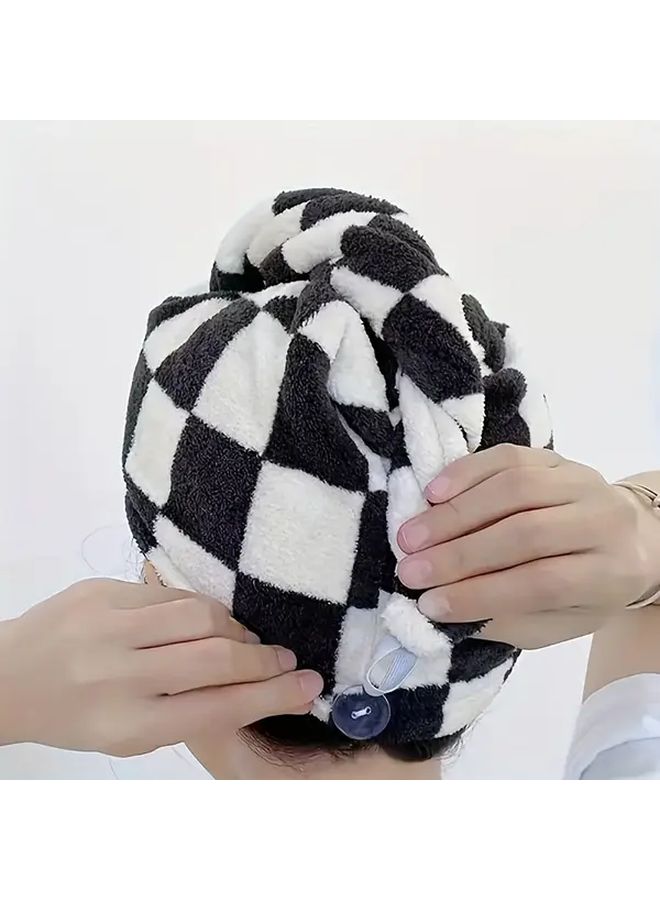 Checkerboard Hair Dryer Cap Super Absorbent Soft Comfortable Head Towel - Image 5