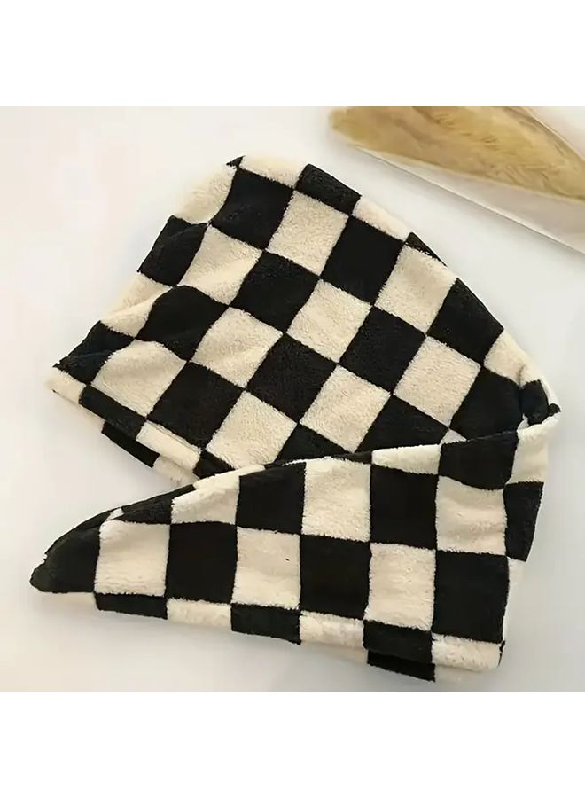 Checkerboard Hair Dryer Cap Super Absorbent Soft Comfortable Head Towel - Image 2