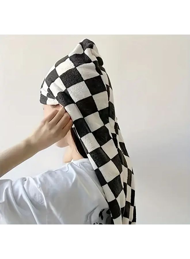 Checkerboard Hair Dryer Cap Super Absorbent Soft Comfortable Head Towel - Image 1