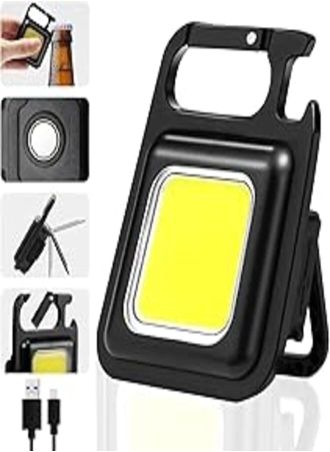 Generic 1000 Lumen Rechargeable Mini Flashlights with Keychain, Portable Flashlight with 3 Lighting Modes, Folding Bracket, Bottle Opener and Magnetic Base for Walking 