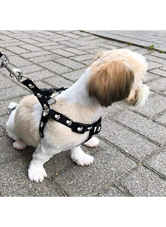 Pet Paw Print Nylon Puppy Harness + Leash And Collar Set For Small & Medium Dogs (Black) - Image 2