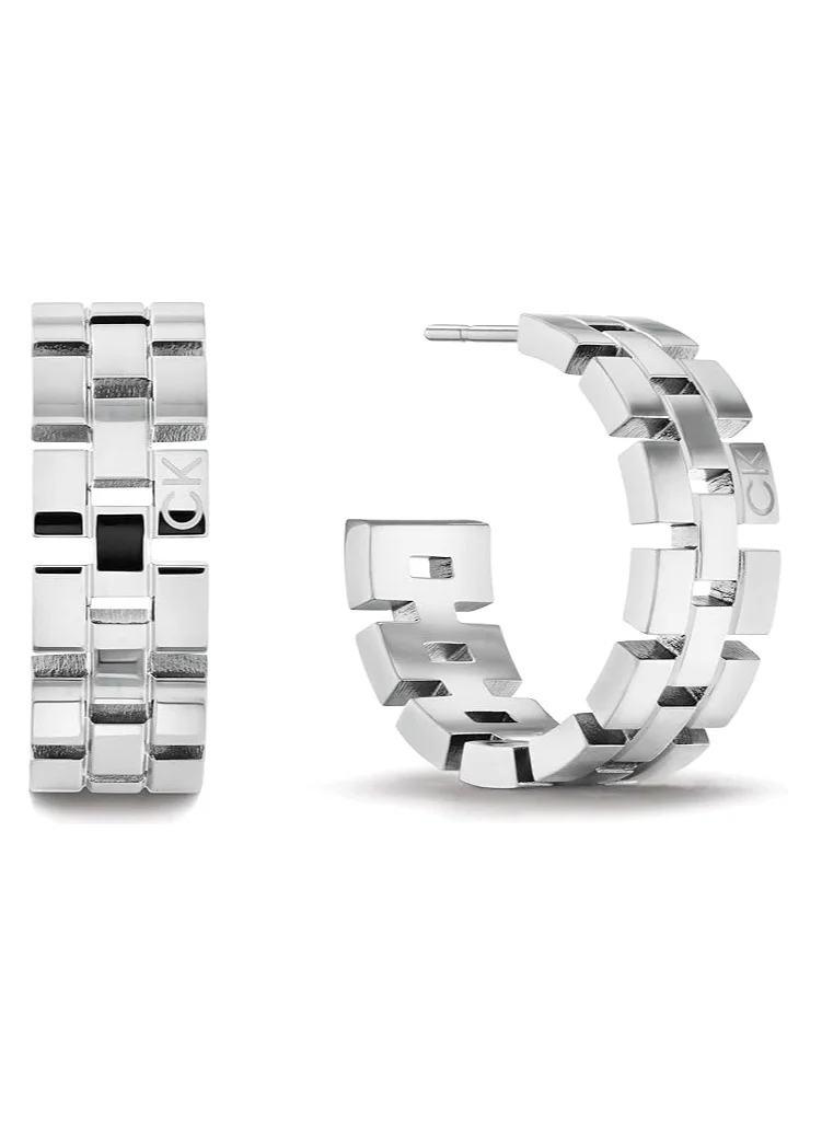 كالفن كلاين Calvin Klein Women's Silver Hoop Earrings - 35000249