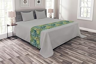 Ambesonne Ambesonne Leaves Bed Runner, Tropical Hawaiian Rainforest Palm and Monstera, Decorative Accent Bedding Scarf for Hotels  - Image 1