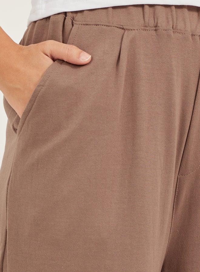 Styli Solid Elasticated Waistband Wide Leg Joggers with Pockets  - Image 3