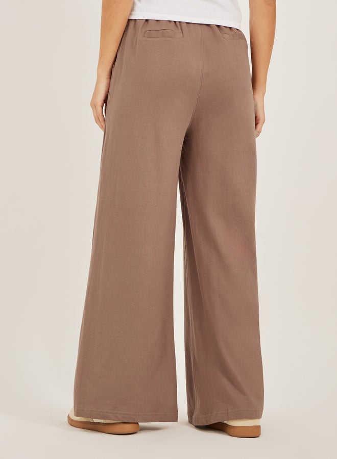 Styli Solid Elasticated Waistband Wide Leg Joggers with Pockets  - Image 4