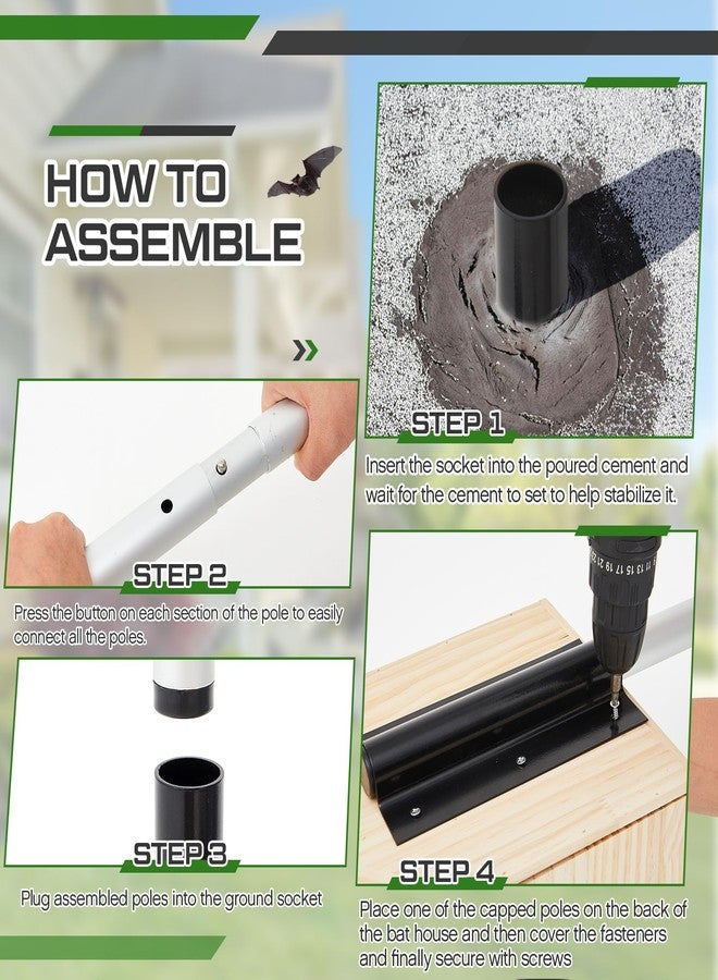Yaocom بيت طيور السنونو الأرجواني القابل للتمديد من ياوكوم بطول 15 قدمًا، مع عمود بيت للخفافيش ومقبس أرضي للاستخدام الخارجي - Image 4