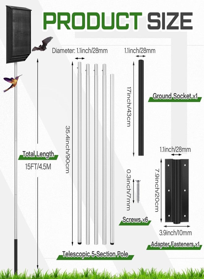 Yaocom بيت طيور السنونو الأرجواني القابل للتمديد من ياوكوم بطول 15 قدمًا، مع عمود بيت للخفافيش ومقبس أرضي للاستخدام الخارجي - Image 2