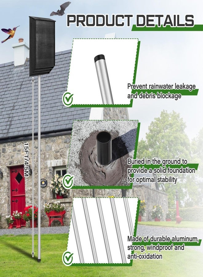 Yaocom بيت طيور السنونو الأرجواني القابل للتمديد من ياوكوم بطول 15 قدمًا، مع عمود بيت للخفافيش ومقبس أرضي للاستخدام الخارجي - Image 3