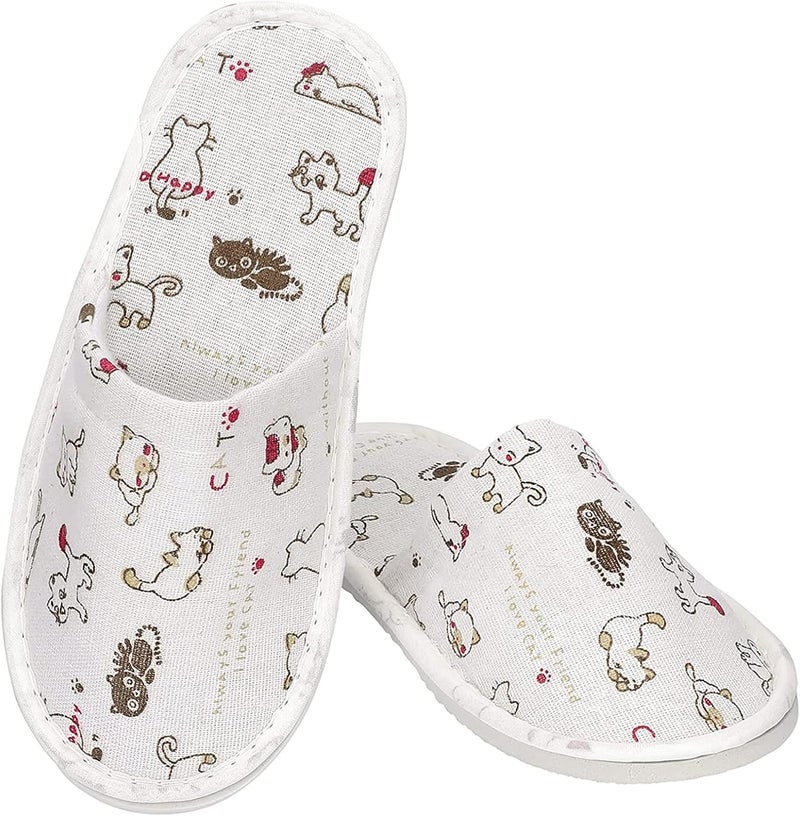 Excefore 10 Pairs Cute Disposable Slippers Cotton Cloth Closed Toe Spa Slippers for Women and Men, Breathable Non-Slip Slippers for Hotel, Guests, Travel (Cats） - Image 1