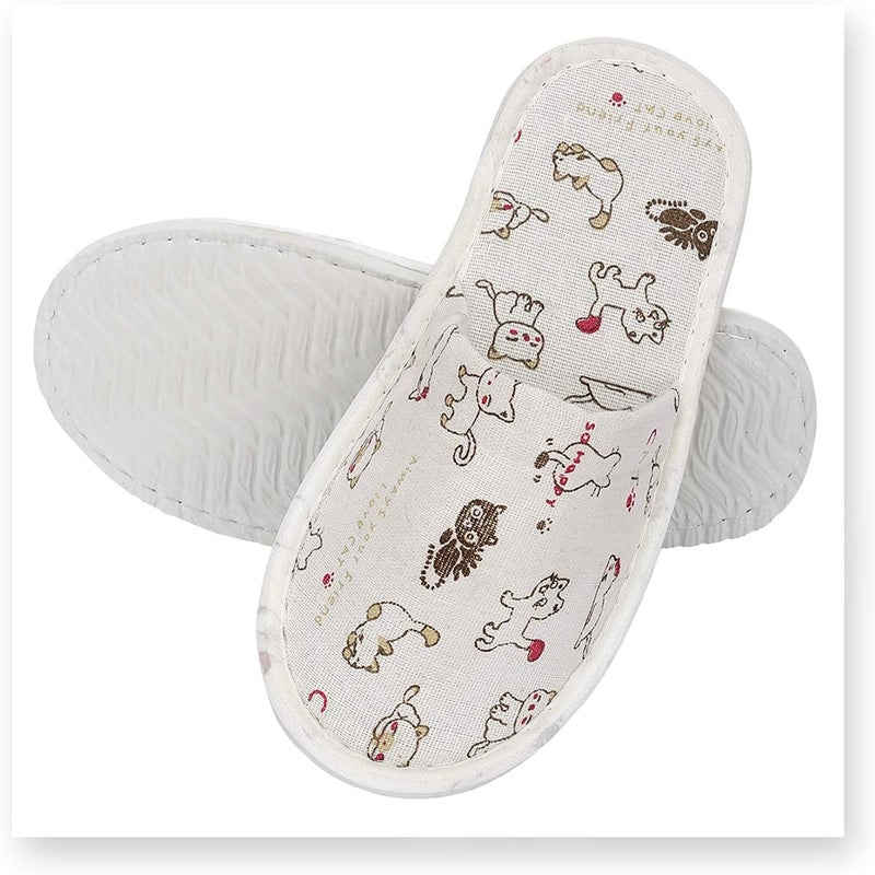 Excefore 10 Pairs Cute Disposable Slippers Cotton Cloth Closed Toe Spa Slippers for Women and Men, Breathable Non-Slip Slippers for Hotel, Guests, Travel (Cats） - Image 5