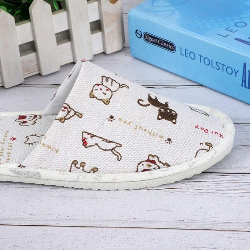 Excefore 10 Pairs Cute Disposable Slippers Cotton Cloth Closed Toe Spa Slippers for Women and Men, Breathable Non-Slip Slippers for Hotel, Guests, Travel (Cats） - Image 3