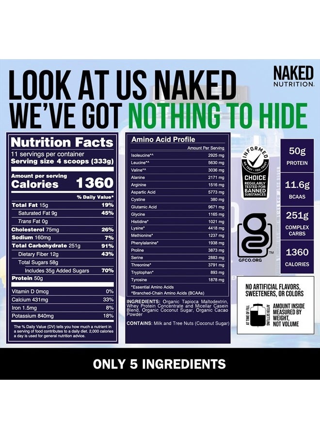 Nakd - Chocolate Mass Gainer - All Natural Weight Gainer Protein Powder - 8lb Bulk, GMO Free, Gluten Free & Soy Free. No Artificial Ingredients - 1,360 Calories - Image 1