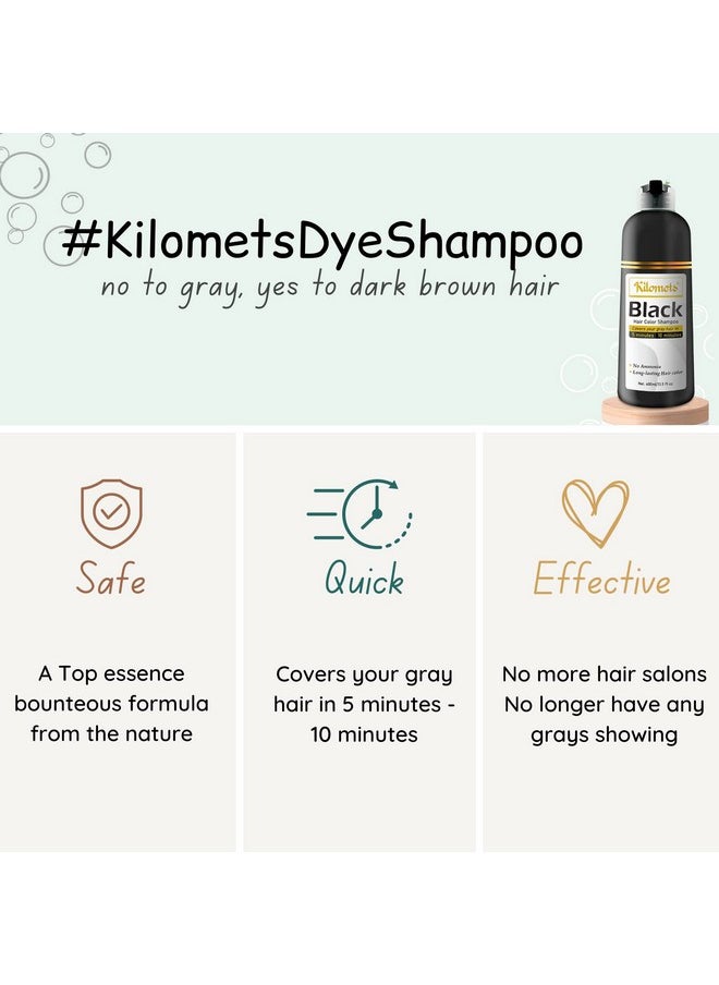 KILOMETS - Black Hair Dye Shampoo 400Ml 100% Grey Coverage In Minutes Ammonia Free Hair Color Shampoo Cover Gray Silver Hair Instant Darkening Coloring At Home Gift For Mom Dad - Image 1
