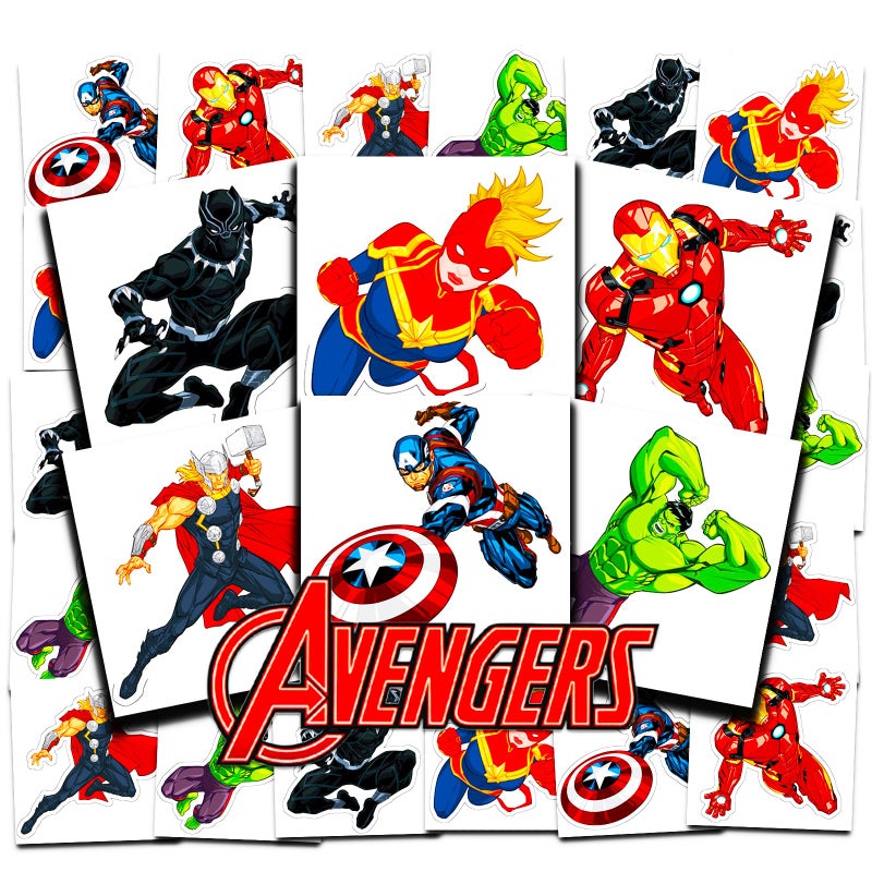 Marvel Avengers Tattoos Party Favors Bundle 72 Perforated Individual 2 x 2 Temporary Tattoos for Kids Boys Girls Avengers Party Supplies