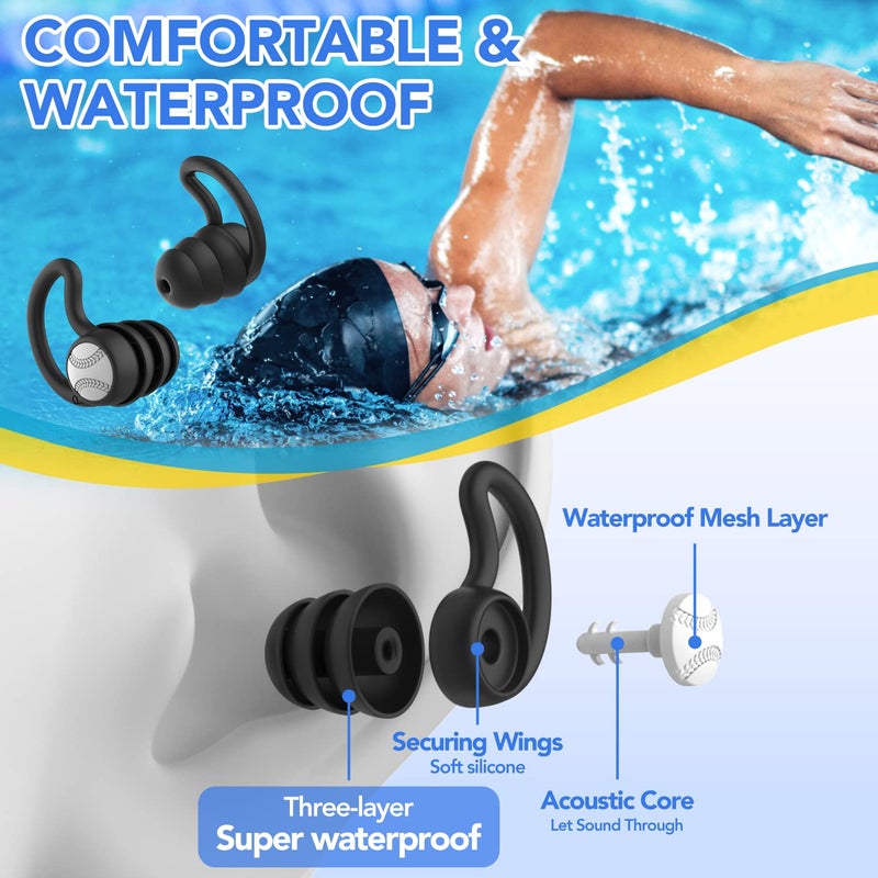 WLSCTY Swimming Ear Plugs Waterproof Earplugs - 3 Pairs Silicone Swim Ear Plugs for Adult Kids, Water Sports Earplugs for Showering, Bathing, Surfing - Keep Ear Water Out (Black, Blue, Green, One Size) - Image 2
