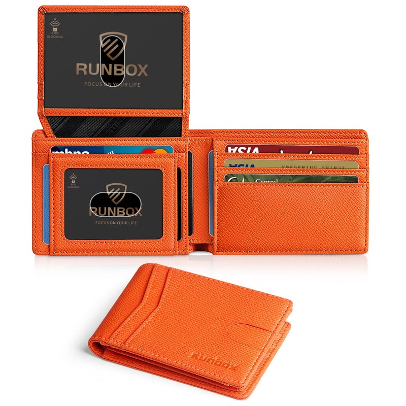RUNBOX Wallet for Men and Women Slim Rfid Leather 2 ID Window With Gift Box - Image 1
