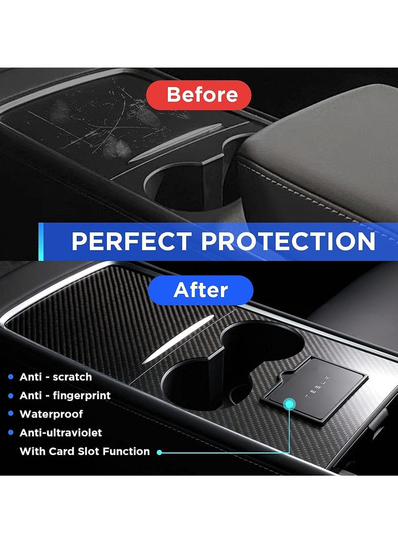 KASTWAVE Center Console Wrap Cover Kit,  for 2021 Tesla Model 3 Model Y Ultra Slim Non-Trace Remove Center Console Protector Accessories Premium ABS Material(Glossy Carbon Fiber) - Image 5