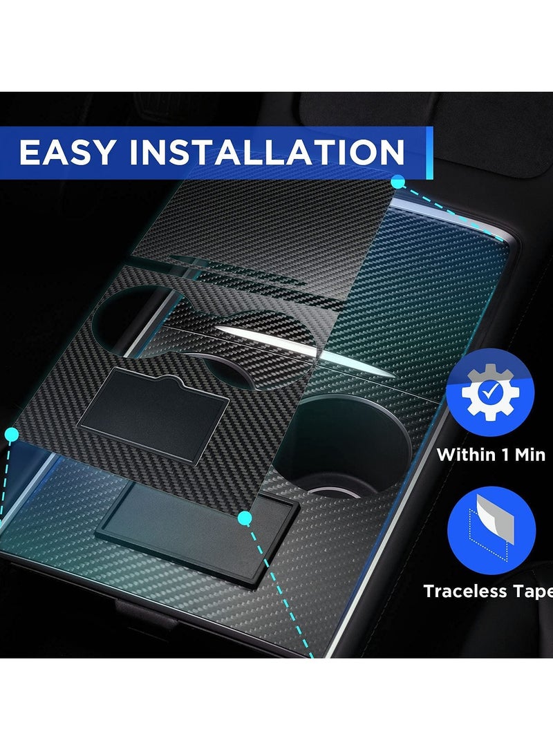 KASTWAVE Center Console Wrap Cover Kit,  for 2021 Tesla Model 3 Model Y Ultra Slim Non-Trace Remove Center Console Protector Accessories Premium ABS Material(Glossy Carbon Fiber) - Image 3