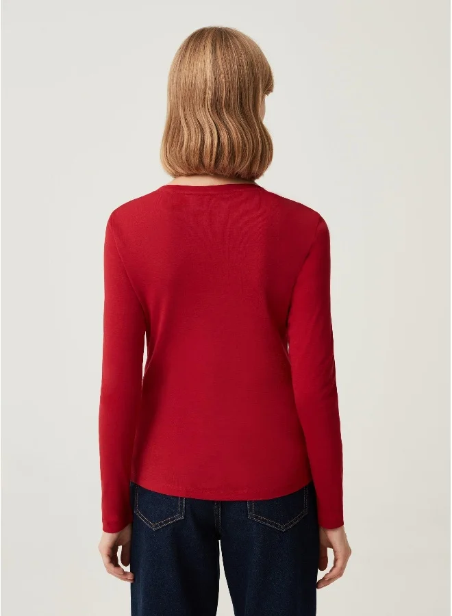 او في اس Ovs Womens T-Shirt With V Neckline And Gathering