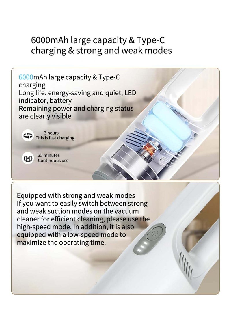 Cordless Vacuum Cleaner, 12000Pa Powerful Cordless Vacuum with 6000 mAh Battery, 35Mins Long Runtime, Lightweight & Ultra-Quiet Stick Vacuum for Hardwood Floor Carpet Pet Car Cleaning