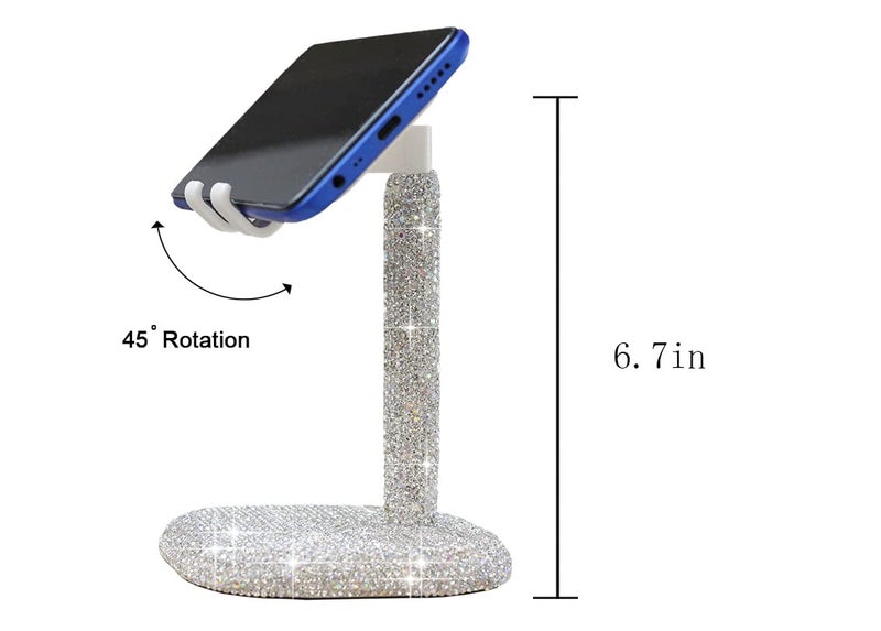 CARCHILE Bling Rhinestone Crystal Phone Stand, Adjustable Cell Phone Stand, Phone Holder for Desk, Desktop Holder, Cradle Compatible with iPhone Samsung Smartphones SL (White) - Image 4