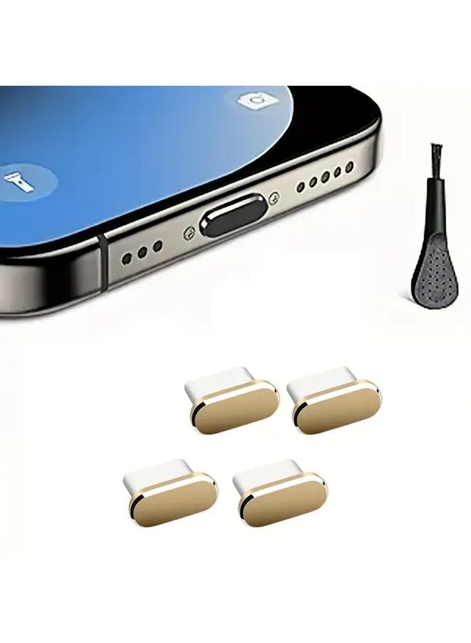 4pcs Golden USB C Dust Plug With 1pc Cleaning Brush Metal C Type Port Cover - Image 3