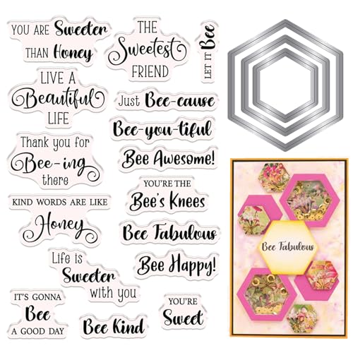 Briartw Honey Bee Sentiment Clear Stamps and Metal Cutting Dies Sets for Card Making DIY Scrapbooking Paper Crafts Decoration Album Photo Invitation Card Blessing Card - Image 1