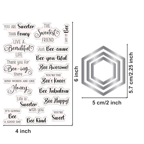 Briartw Honey Bee Sentiment Clear Stamps and Metal Cutting Dies Sets for Card Making DIY Scrapbooking Paper Crafts Decoration Album Photo Invitation Card Blessing Card - Image 2