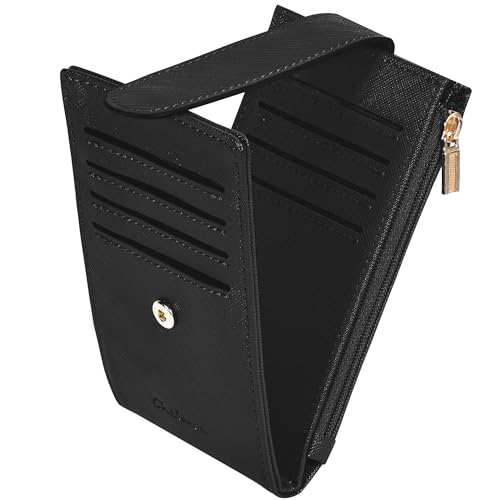 Chelmon Womens Wallet Slim RFID Blocking Bifold Multi Card Case Wallet with Zipper Pocket (Black) - Image 1