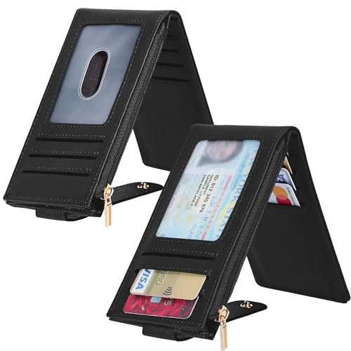 Chelmon Womens Wallet Slim RFID Blocking Bifold Multi Card Case Wallet with Zipper Pocket (Black) - Image 2