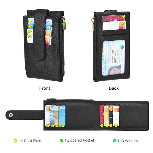 Chelmon Womens Wallet Slim RFID Blocking Bifold Multi Card Case Wallet with Zipper Pocket (Black) - Image 4