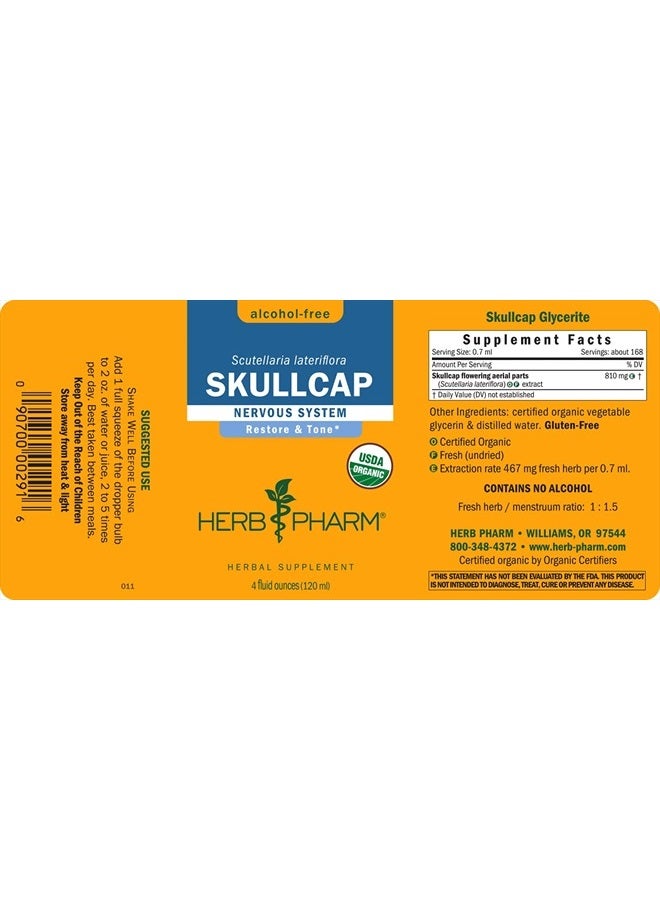 HERB PHARM Certified Organic Skullcap Liquid Extract for Nervous System Support, Alcohol Free Glycerite, 4 Ounce - Image 2
