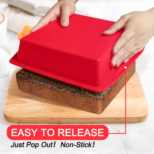 Walfos Silicone Square Cake Pan, 8 inch, Red, BPA Free, Non-Stick, Perfect for Brownies, Cakes, Bread, Pies, and Lasagna, Set of 2 - Image 3
