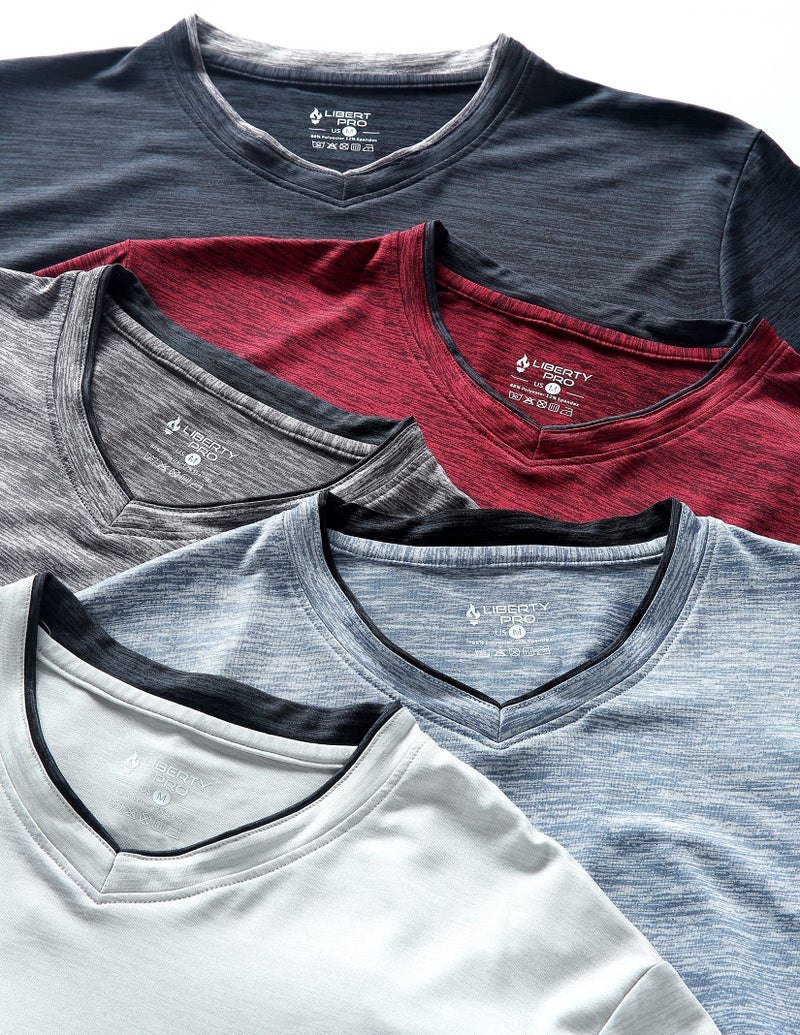 Liberty Pro 5 Pack Mens V-Neck Dry Fit T-Shirts, Active Athletic Short Sleeve Workout Tops, Performance Gym Tees (Set 1, X-Large) - Image 2