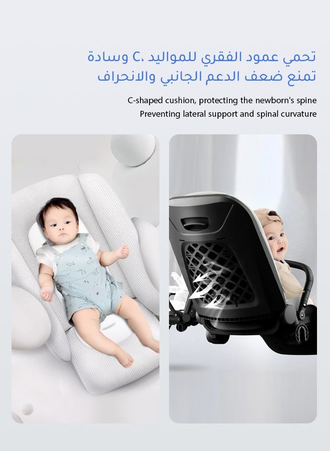 Aurlar Luxurious High Landscape Stroller with Foldable Reversible Handle, Anti-Tip Design, Shock Absorption, Leather Handle, Suitable for 0-3 Years, Black - Image 4