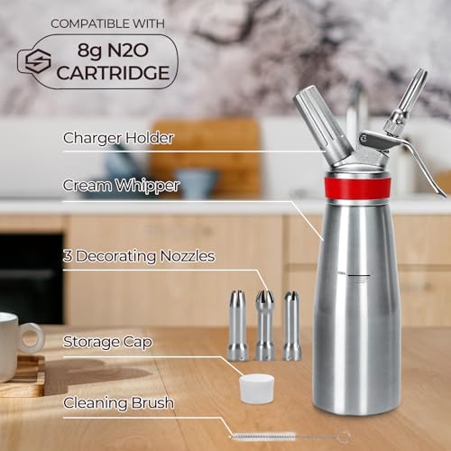 Ajimy Whipped Cream Dispenser Professional Whip Cream Canister Whipped Cream Maker with 3 Decorating Stainless Nozzles - N2o Chargers (Not Included) (Aluminum) - Image 5