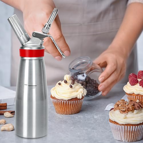 Ajimy Whipped Cream Dispenser Professional Whip Cream Canister Whipped Cream Maker with 3 Decorating Stainless Nozzles - N2o Chargers (Not Included) (Aluminum) - Image 4