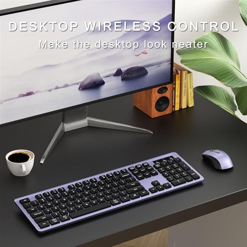 MPTOG Wireless Keyboard and Mouse Combo, Full-Size 104-Key Office Keyboard with 15 Function Keys, Numeric Keypad, Single USB Receiver, Compatible with PC and Laptop(Purple) - Image 2