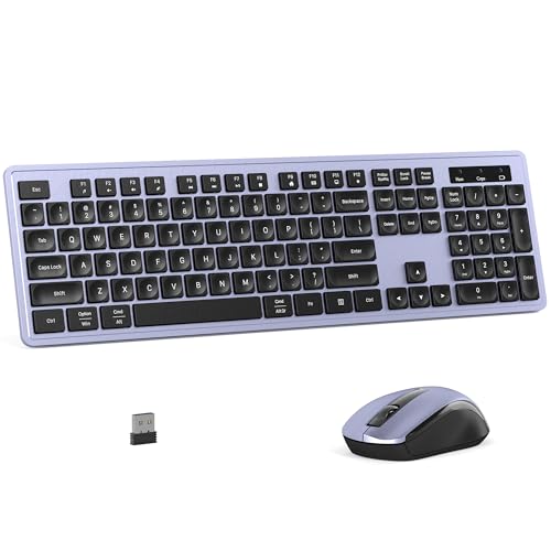 MPTOG Wireless Keyboard and Mouse Combo, Full-Size 104-Key Office Keyboard with 15 Function Keys, Numeric Keypad, Single USB Receiver, Compatible with PC and Laptop(Purple) - Image 1