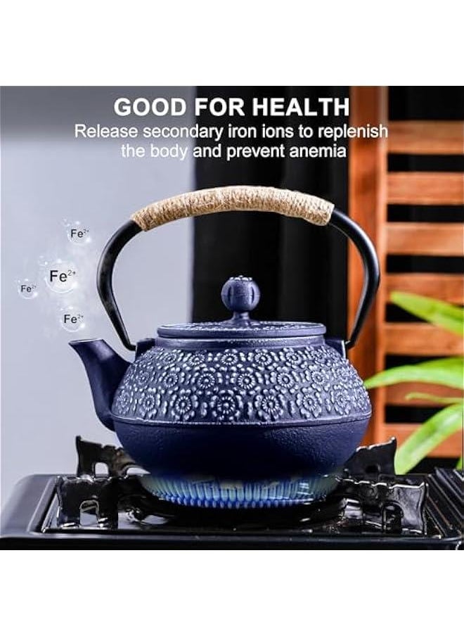 Generic - Cast Iron Teapot Japanese 30.5 OZ, Tea Kettle Pot for Stove Top, Tea Pot with Stainless Steel Infusers for Loose Tea, Boiling Hot Water Tea, Mothers Day Gifts from Daughter/Son (Blue) - Image 1
