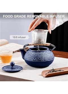 Generic Cast Iron Teapot Japanese 30.5 OZ, Tea Kettle Pot for Stove Top, Tea Pot with Stainless Steel Infusers for Loose Tea, Boiling Hot Water Tea, Mothers Day Gifts from Daughter/Son (Blue)  - Image 3