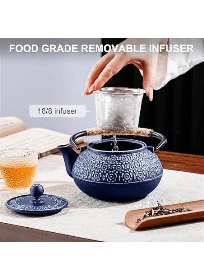 Generic - Cast Iron Teapot Japanese 30.5 OZ, Tea Kettle Pot for Stove Top, Tea Pot with Stainless Steel Infusers for Loose Tea, Boiling Hot Water Tea, Mothers Day Gifts from Daughter/Son (Blue) - Image 1