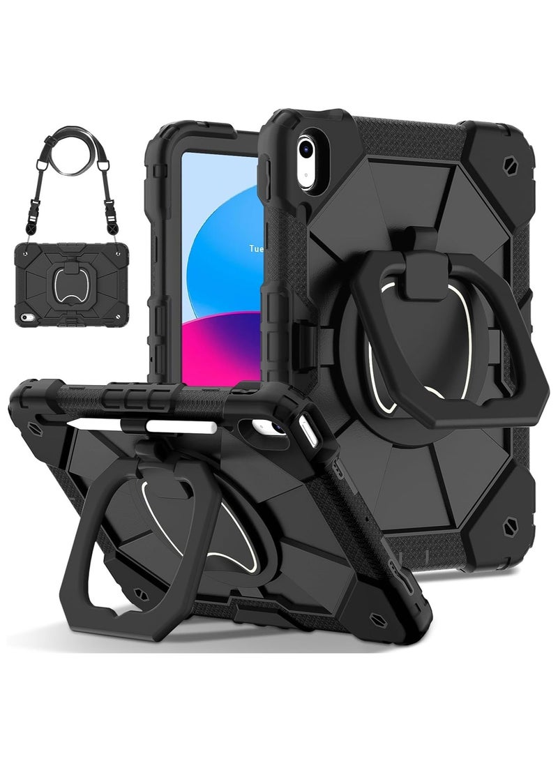 general Case Compatible with iPad 10th Generation 10.9 inch Cover, 360 Degree Rotating Handle Stand Heavy Duty Shockproof Case with Shoulder Strap for iPad 10th - Image 1