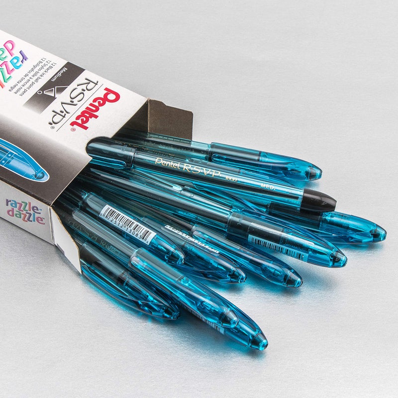 Pentel RSVP Razzle-Dazzle Ballpoint Pen, (1.0mm) Medium Line, Blue Barrel, Black Ink, Box of 12 (BK91RDC-A) - Image 3