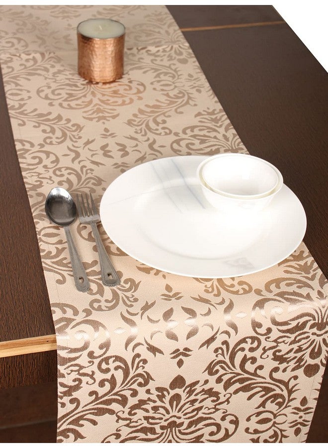 Home-The Best is for You Cotton Table Runner with Woven Damask Design (Gold, 13X60 Inch) - Pack of 1 - Image 1