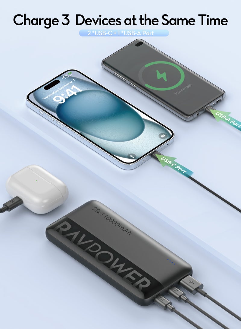 RAVPOWER 10000 mAh Car Charging Combo 10000mAh Power Bank 20W Fast Car Charger USB-C 60W Cable Portable Charging Kit for iPhone Samsung Galaxy RP-VC1014 black - Image 4