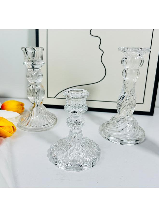 Bluejw - Retro Glass Candle Holder Dining Table Decorative Ornaments Instagram Photo Props Long Candle Aromatherapy Candle Small Candle Holder - Image 1