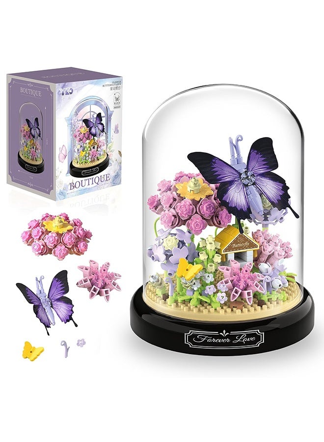Flower Bouquet Building Set, 582 PCS Butterfly Bouquet Botanical Collection Mini Building Toy with Dust Cover, Artificial Flowers Home Office Decor, Birthday Gift for Adults Kids Girls Ages 8+ - Image 1