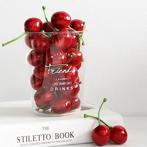 PETCTN 20 قطعة كرز صناعي أحمر، زينة فواكه مزيفة، نموذج كرز واقعي، زينة فواكه كرز، زينة منزلية، زينة مطبخ، زينة حفلات، زينة مكتبية، دعائم تصوير - Image 4