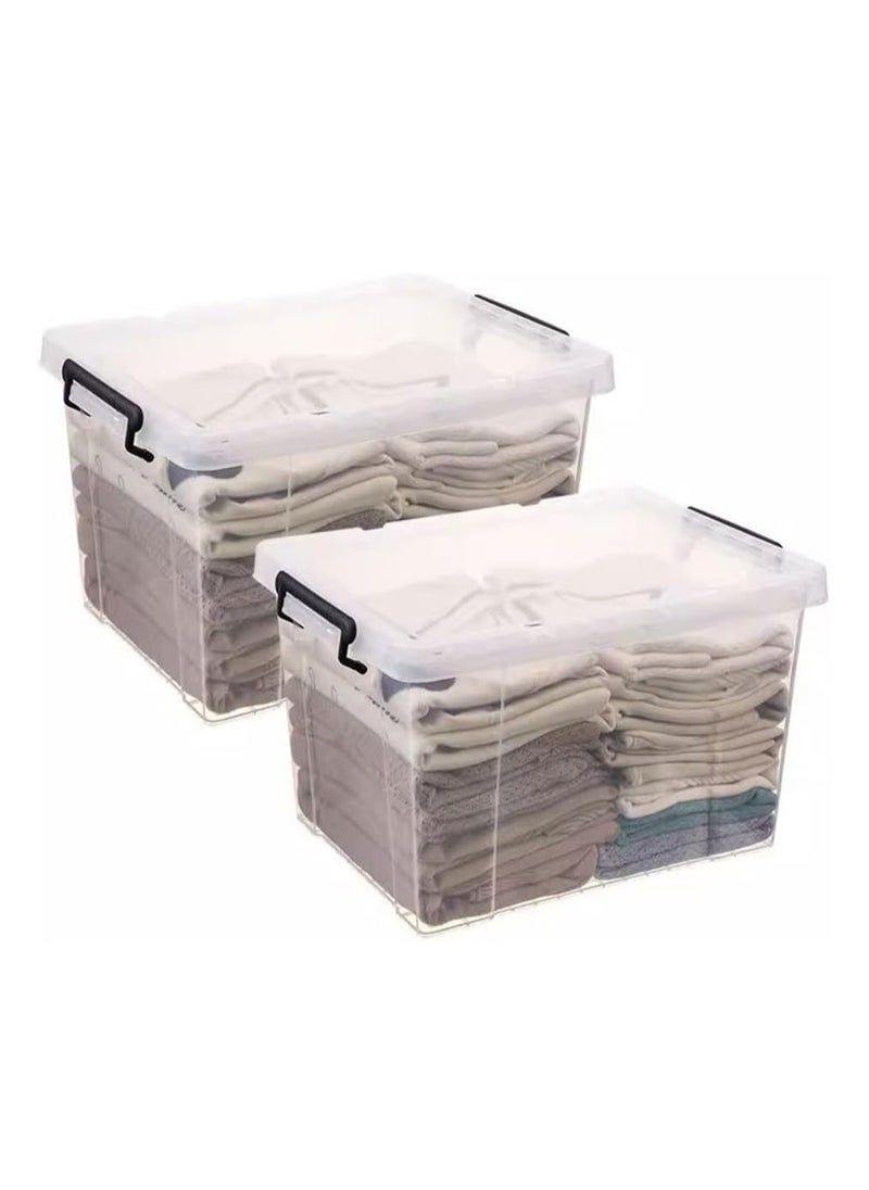 Generic 2PCS Plastic Storage Boxes, Transparent Lidded Storage Bins with Wheels, Clear Storage Box with Lid for Closet, Portable Storage Organizer for Storing Toys,Clothes,Shoes,Books,Bed Sheets (70#)  - Image 1